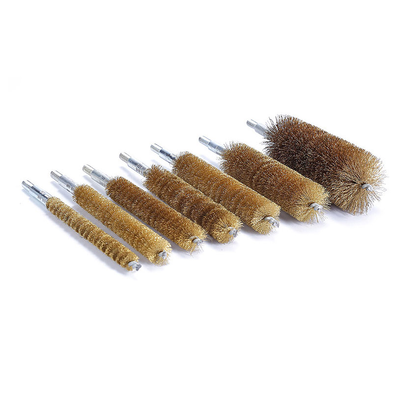 External Thread Brass Wire Pipe Brush (Extended Rod) - Inner Bore Polishing, Deburring & Cleaning for Pure Copper Tube Condensers